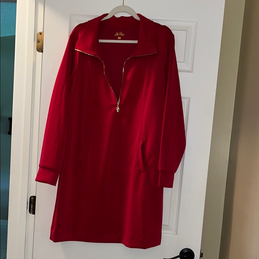 Lilly Pulitzer Red Long Sleeve Dress with Gold Zipper